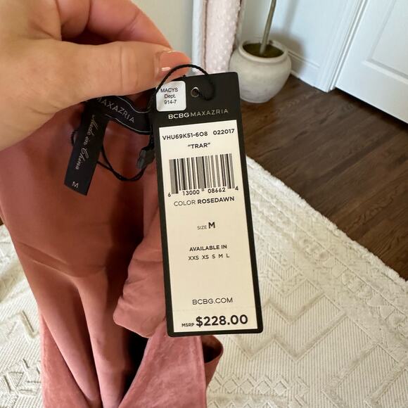 NWT BCBGMaxAzria Trar Suede Asymmetrical Dress in Rose Dawn - Picture 7 of 10